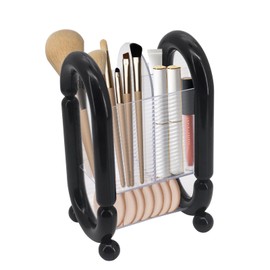 Buwico Makeup Brush Organizer, Plastic Cosmetic Brushes Storage Holder for Vanity, Cosmetic Brush Storage Box with 4 Compartment for Dresser, Pencil Cup