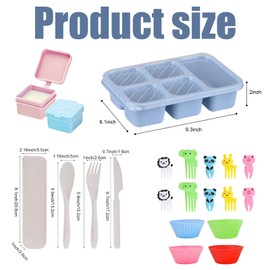 Chris.W 4PCS Bento Snack Box, Reusable 5-Compartment Meal Prep Containers with Cutlery and Forks Set, Food Storage Snack Containers, Lunch Containers, Stackable for School, Work, and Travel, BPA-Free