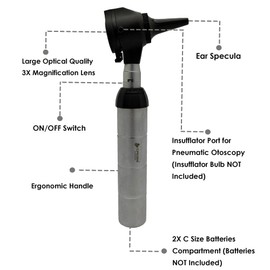 Cross Canada Physician LED Otoscope Diagnostic Set for Detection of Ear Infection or for use as an aid in Ear Cleaning – Professional Otoscope for Physician, Medical Student, Nursing Student, Doctor, Nurse (Chrome)