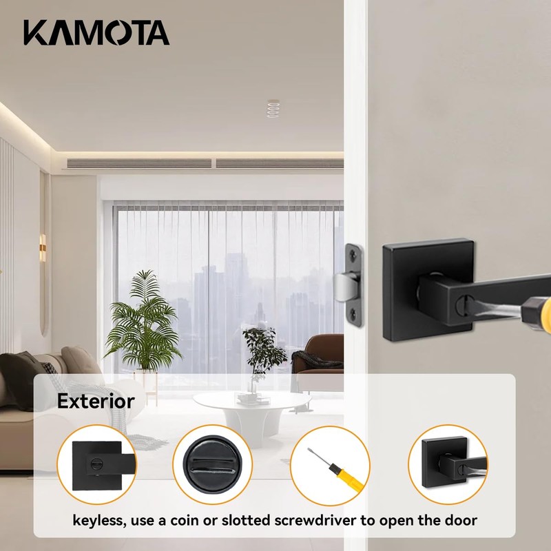 KAMOTA Privacy Door Levers, 8 Pack Matte Black Door Handles