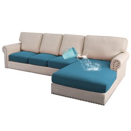 H.VERSAILTEX 100% Waterproof Seat Cushion Covers Sectional Couch Covers 4 Pieces Cushion Covers L Shape Cushion Chaise Cover for Both Left/Right Couch (Large Sofa 3 Seater + 1 Chaise, Peacock Blue)