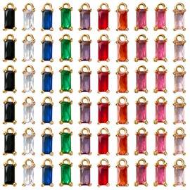 LEGENTLISUR 60 Pcs Crystal Charms for Jewelry Making Crafts Colorful Faceted Rectangle Glass Charms Pendants for Bracelets Necklace Earrings Findings for DIY Keychain Accessory(Mixed Color)