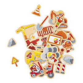 Janod - 24 Magnetic Wooden Magnets - Building Site Theme - Building Site Equipment - Wooden Toy - Ideal for chalkboard or fridge - Educational Magnetic Game for Handling - From 2 Years, J09647