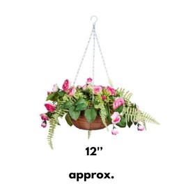 garden mile 30cm Hanging Basket Artificial Flowers Garden Decor Artificial Flowers and Foliage Hanging Chain Colorful Indoor Outdoor Patio Home Garden Decor Weather and UV Resistant (Pink Perfection)
