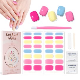 XEAOHESY 32pcs Semi Cured Gel Nail Strips, Needs to Be Cured With a Lamp, Easy to Apply and Remove, Waterproof and Long-Lasting(Sweet Macaron)