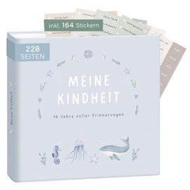 mintkind® "Meine Kindheit" Memory Album Blue + Sticker Set I Your First 10 Years I Photo Album Children's Gifts for Birth Baby Book to Enter Diary Children's Album Memory Book Child