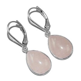 Silver Palace 925 Sterling Silver Natural Rose Quartz Drop Dangle Earrings for Women