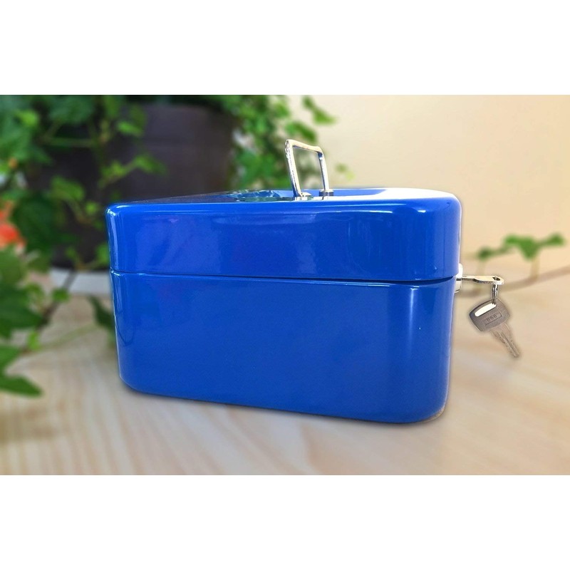 Steel Cash Box Safe with Lock 2 Keys, blue