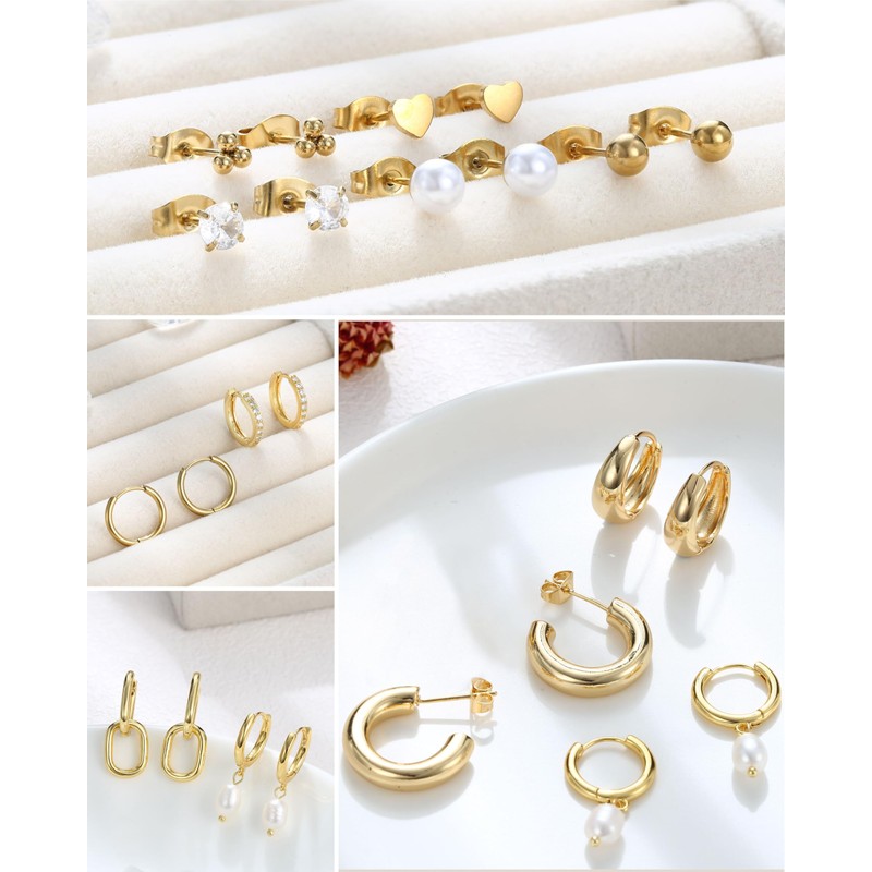 Hypoallergenic Gold Stud Hoop Earrings for Women Lightweight Small 14K
