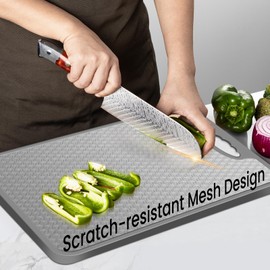 KimiDitt Stainless Steel Cutting Board, Double Sided Cutting Board with Anti-scratch Mesh Design, Large Size 16”×12”, 304 Stainless Steel Food Grade Kitchen Counter, Dishwasher Safe