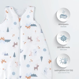 Julius Zöllner Baby Summer Sleeping Bag, Made from 100% Jersey Cotton, Size 74, Standard 100 by Oeko-Tex, Little Fox
