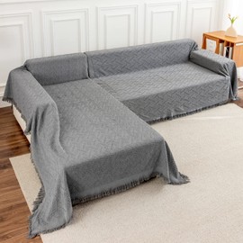 Deep Dream Sectional Couch Covers Sectional Sofa Cover 2 Pieces L Shaped Couch Covers Sectional Couch Cover Couch Covers for Sectional Sofa (63" x 110" 1pcs + 71" x 118" 1pcs, Dark Grey)