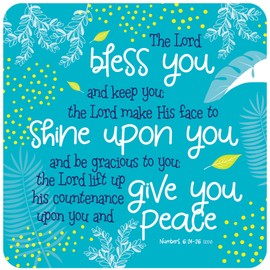 Christian Coasters, Pack of 6 cork coasters, The Lord Bless you (teal), with Bible verse Numbers 6:24-26. Beautiful Christian gifts for women or men, by Just Cards Direct
