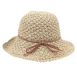 Women Straw Sun Hat Floppy Sun Hat Summer Girls Panama Hat Wide Brim Beach Cap Foldable Natural Straw Braided Trilby Hat Anti-UV Protection Hat with Lovely Bowknot Sun Visor Hat for Outdoor Activities