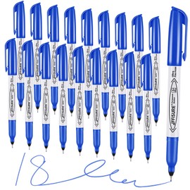 Blue Ultra Fine Point Permanent Markers, 18 Pack, 0.4 mm, Precision Extra Fine Tip for Detailed Writing, Art, Crafts & Labeling on Paper, Plastic, Glass, Metal, Waterproof, Fade-Resistant Ink