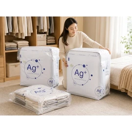 2 Pack Ag+ Silver Ion Vacuum Storage Bags, No Pump Required, Space Saving Compression Bags for Clothes, Blankets, Bedding & Travel