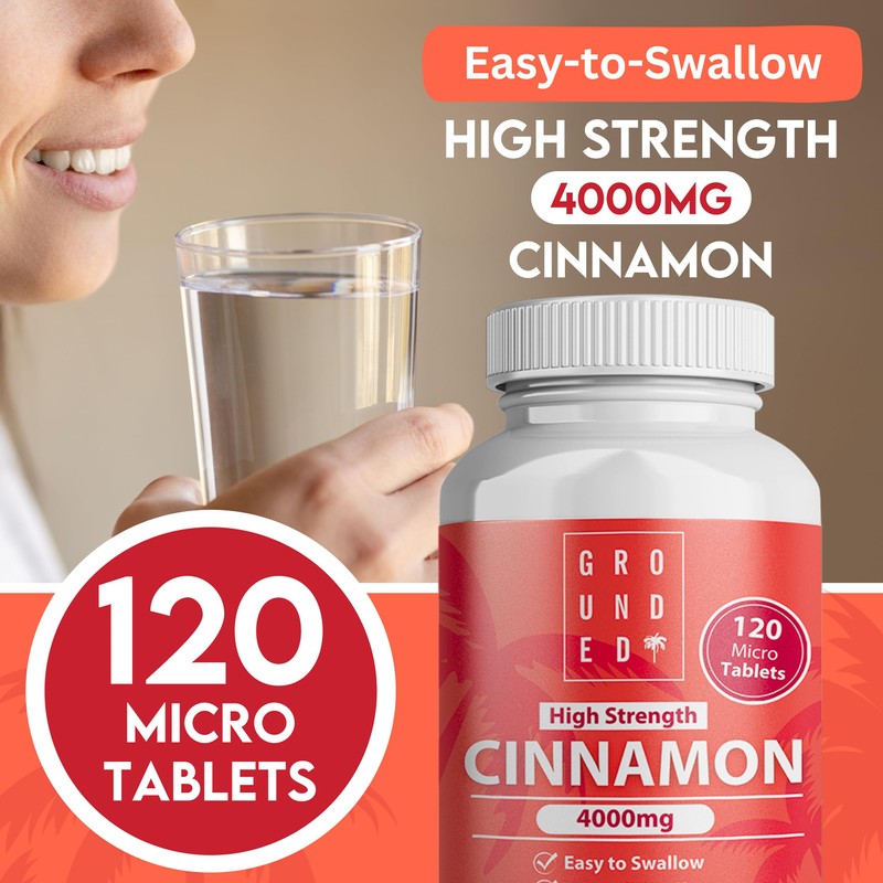 Grounded High Strength Cinnamon 4000mg, 120 Tablets, 2 Month Supply