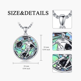 MEIDERBO Soccer Necklace for Men 925 Sterling Silver Soccer Ball Gifts Soccer Pendant Necklace Abalone Shell Sport Jewelry for Soccer Player