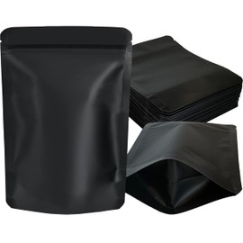 YINGZON 100 Pack Mylar Bags, 4 x 6 inchs Premium Smell Proof Bags with Double-sided Matte Black Printing, Resealable Food Storage Aluminum Foil Stand-up Packaging Bags.