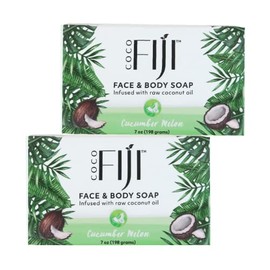 Organic Fiji Coconut Oil Soap, For Face And Body, 100% Certified Organic, Cucumber Melon, 7-ounces