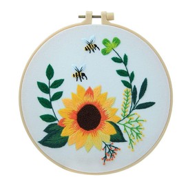 Meecaa Bee Sunflower Embroidery Kit Starter Set, Hand Embroidery Set,Pattern Printed Cross Stitch Set for Beginner Adults, with Embroidery Hoop and Instructions (Bee Sunflower)