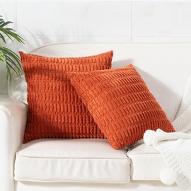 Smile of hope Orange Boho Throw Pillow Covers 20x20 Inch Set of 2, Soft Striped Corduroy Decorative Couch Pillow Covers Fall Modern Farmhouse Home Decor for Sofa Living Room Couch Bed