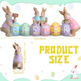 Menkxi Large Easter Table Decorations 13 x 5.9 x 2 Inch Bunny with Egg Figurines Jumbo Easter Spring Sculpture Glitter Cute Bunny Colorful Egg Centerpiece for Home Indoor Easter Tabletop Decoration