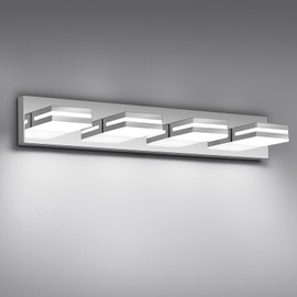JZEKVN Modern LED Bathroom Lights Fixtures(4-Light),Metal Chrome Acrylic Wall Lighting,Vanity Lights for Bathroom Over Mirror(6000k 27In