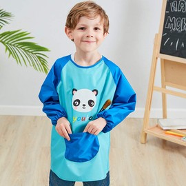 Lazzon Children's Painting Apron Long Sleeve Waterproof Bib Food Painting Art Craft Play Smock for Girls Boys 2-8 Years, blue