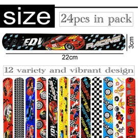 Mienocol 24 PCS Race Car Slap Bracelets Wristband Slap Bands,Butterfly Party Snap Band Bracelets for Kids Racing Theme Party Bag Filler,Birthday Party Favors Classroom Prizes Xmas Gifts