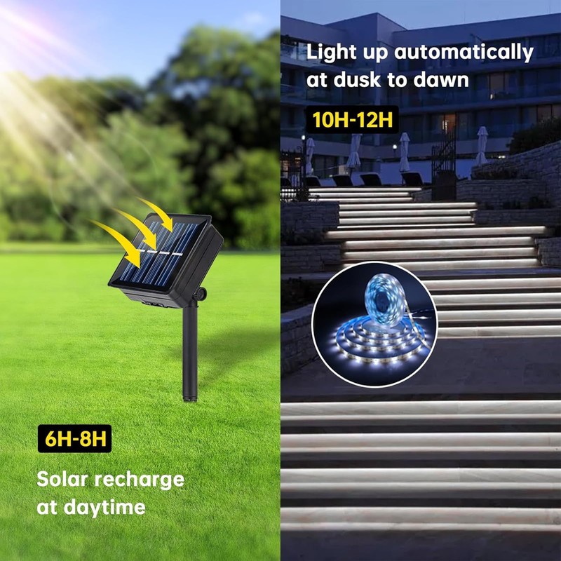 Solar LED Strip Lights Outdoor Waterproof 19.6FT 180 LED White