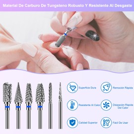 CGBE Brocas Para Uñas: Drill Para Uñas Profesional Accesorios, 6 Brocas De Carburo De Tungsteno Para Uñas, Eliminan Acrílico O Gel Duro De Poligel, Broca Profesional Para Uñas De 3/32"