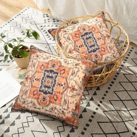 Chicamy Bohemian Cushion Cover 40 x 40 cm Indian Boho Style Double Sided Linen Cushion Covers Natural Country House Style Cushion Cover Decorative Cushion Oriental Cushion Decorative for Sofa Living