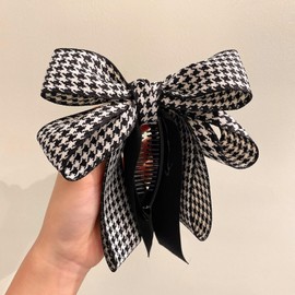 EZ PEACH Ribbon, Banana Clip, Large, Simple, Hair Accessory, Hair Accessory, Adult, Elegant, Hair Accessory (Houndstooth Lattice)