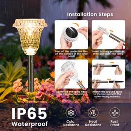 Solar Lights Outdoor Pathway Waterproof, Acrylic Solar Powered Landscape Path Lights, Multicolor Decorative Garden Lights for Walkway Driveway Yard Lawn, 10 Modes (3 White&7 Diverse Colors), 6 Pack