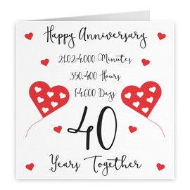 Hunts England - 40th Wedding Anniversary Card - 40 Years Together - Happy Anniversary - Timeless Collection - Fun Cute Card