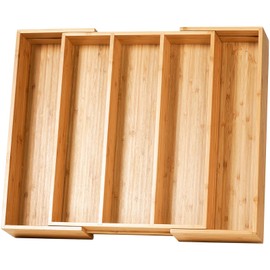 Umilife Expandable Kitchen Drawer Organizer, 2.5" High Bamboo Utensils Silverware Tray, Adjustable Large Deep Wood Organization Holder