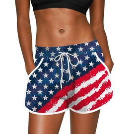 For G and PL July 4th Women's American Flag Shorts Drawstring Star Stripe Beach Swim Trunks Patriotic Tie Dye XL