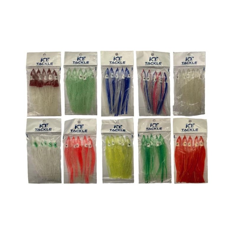 KT Tackle 50 individual sea fishing lures, muppets, 12cm skirts,