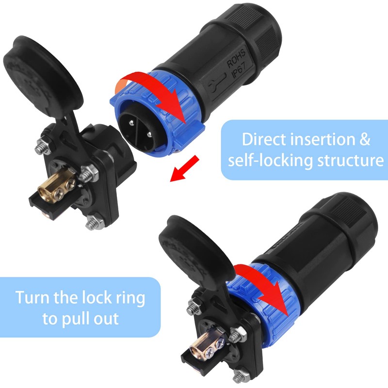 Trolling Motor Plug Receptacle Set, 12V/24V/ 36V/48V Plug for Trolling