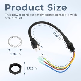 TOSRWGLL 100641 Power Cord Replacement for Proteam AviationVac,LineVacer HEPA,LineVacer ULPA,MegaVac,QuietPro BP,Super CoachVac Super QuarterVac Backpack Vacuum Parts,Pigtail 3 Wire,w/Strain Relief