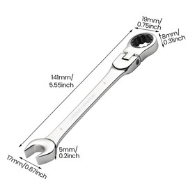 Anwangda 8mm Ratchet Spanner 180 ° Adjustable Ratchet Combination Wrench Carbon Steel Flexible Head Double-end Combination Wrenches with 72 Teeth and a 12-Point Double Hex(Size:8mm)
