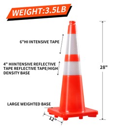 BESEA 8 Pack Orange Traffic Cones 28 inch Construction Cones with Reflective Collars, Perfect for Traffic Control, Road Parking, Construction Events