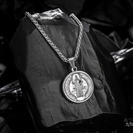 murtoo Men's Necklace with Coin Pendant for Men, Silver Stainless Steel Necklace, Gift Ideas for Men and Women, Stainless Steel