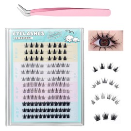 TokTech Partial False Eyelashes, Natural False Eyelashes, 0.3 - 0.5 inches (9 - 13 mm), Large Capacity, 126 Bundles, No Glue Required, Various Types, Mixed Eyelashes, 0.05 mm, Thin Transparent Axis