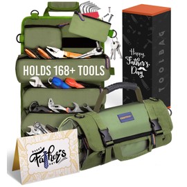 CRAFT911 Durable Tool Bag Organizers w/Detachable 6 Tool Pouches – Small Roll Up Bag | Compact & Lightweight Roll Up Tool Bag Organizer for Electrician, Mechanic, Hobbyist – Gifts for Dad – Green