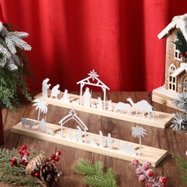 Geelin Christmas Nativity Sets Metal Nativity Decorations Modern Nativity Scene with Wooden Base Indoor Black Nativity Set for Table Shelf Home Ornament, Set of 2