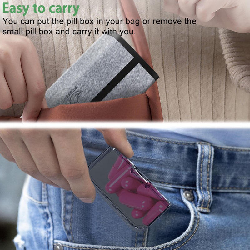 TOMSKYE Portable Pill Case, Large Capacity, 1 Week, 2 Times