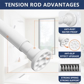SOALARMON White Shower Curtain Rod 28"-102", Never Rust Anti-Slip Adjustable Tension Curtain Rods No Drilling, Heavy Duty Spring Enlarged Diameter 1" Tension Rod for Bathroom/Closet/Room Divider
