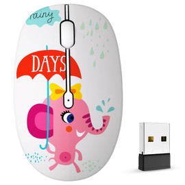 FMOUSE Lindo Mouse Bluetooth, Inalámbrico con tecnología 2,4 GHz, Ratón de Dibujos Animados de Computadora Portátil con Receptor USB, Compatible con Windows, Mac y Chrome - Elefante Rosa